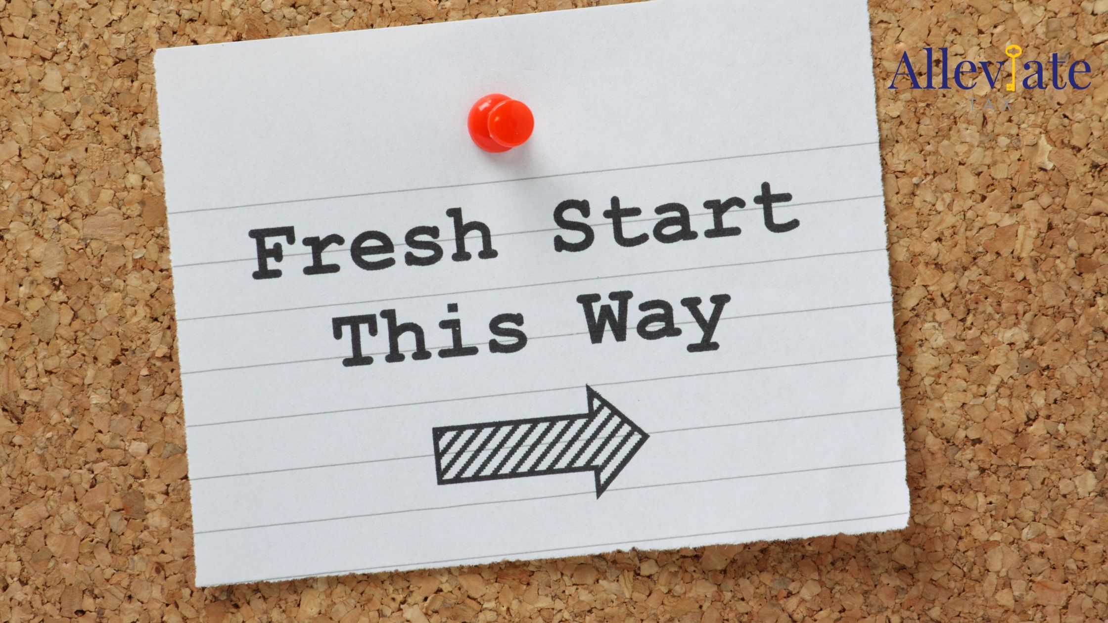 The words Fresh start this way on lined paper on a bulletin board.